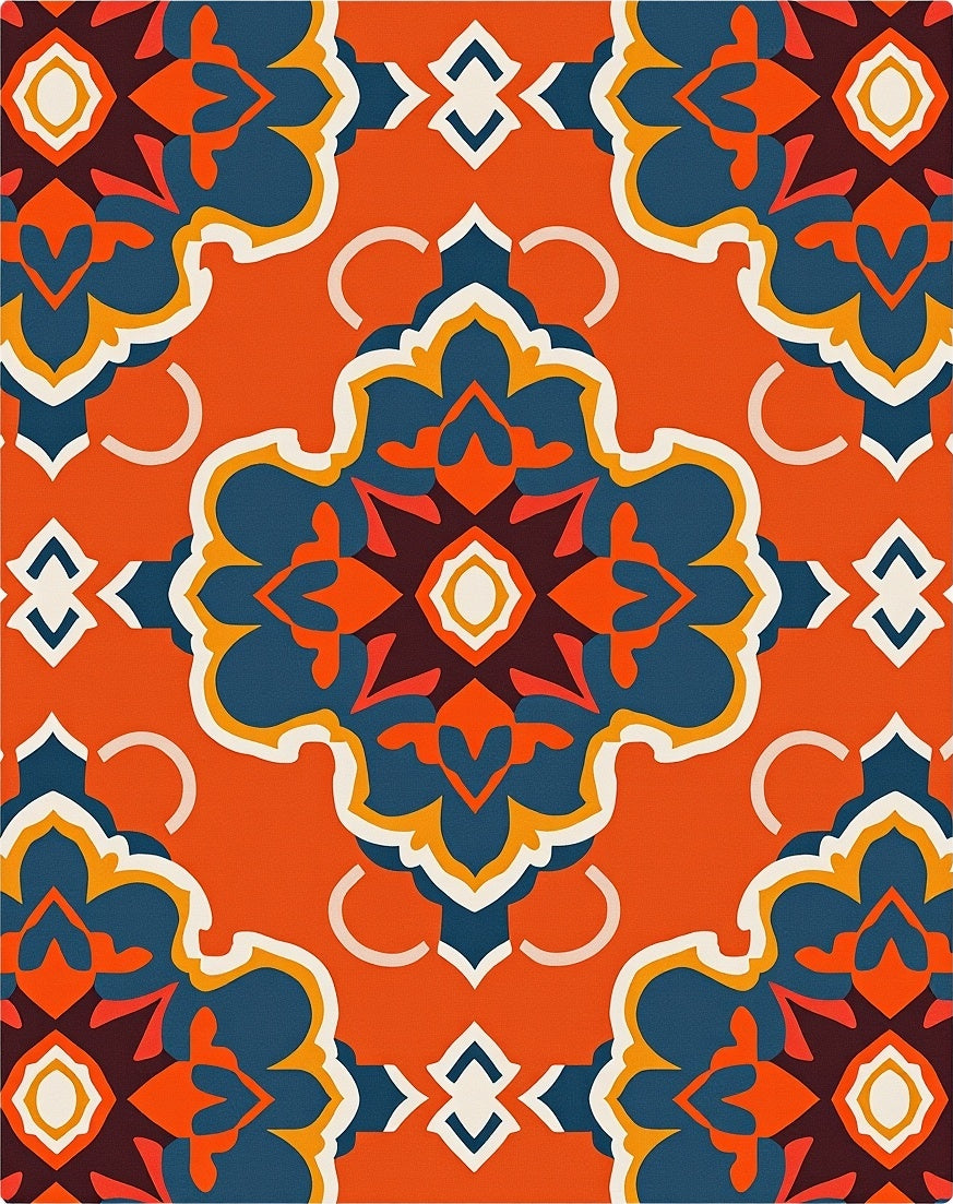 Bold Orange Geometric Floral Rug