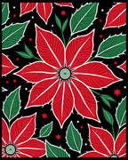 Bold Red Poinsettia Floral Black Rug