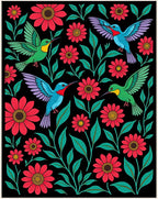 Vibrant Hummingbird Floral Black Ground Rug