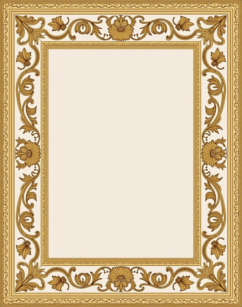 Golden Baroque Floral Scroll Frame Rug