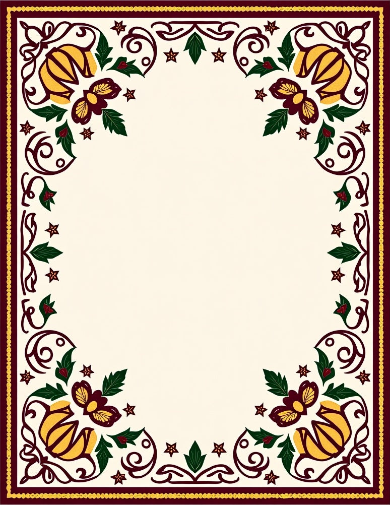 Crimson Yellow Floral Border Frame Rug
