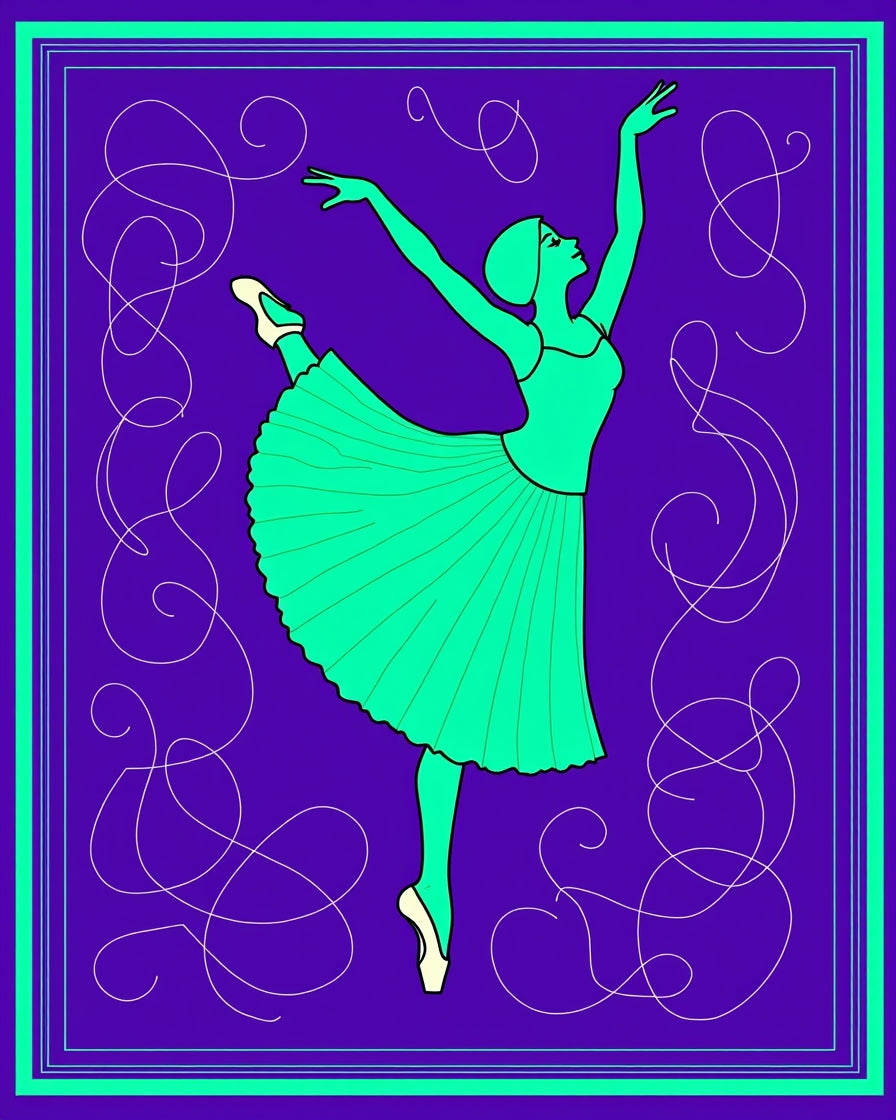 Turquoise Ballerina Graceful Purple Scrolls Rug