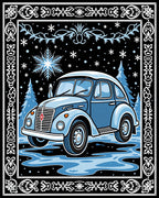 Vintage Blue Snowscape Car Rug