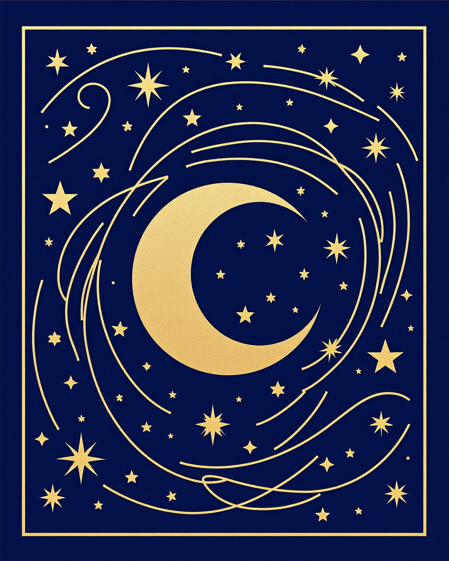 Golden Moon And Stars Swirl Rug