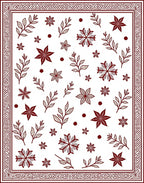Maroon Snowflake Leaf Garland Border Rug