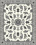 Ornate Black Ivory Scrollwork Medallion Rug
