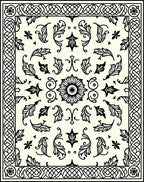 Ornate Black Ivory Scrollwork Medallion Rug