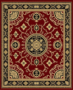 Ornate Crimson Gold Medallion Border Rug