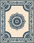 Dark Blue Sunburst Bordered Rug