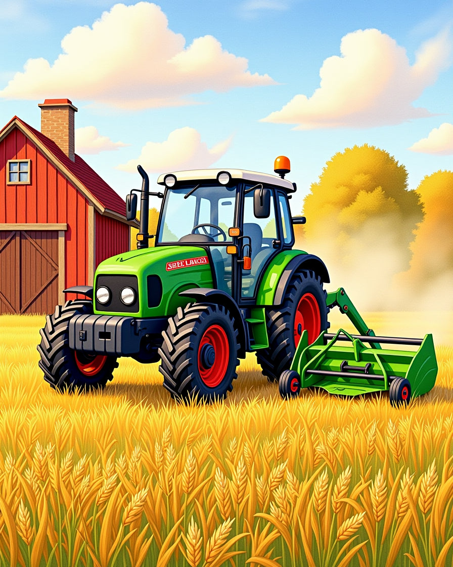 Green Tractor in Golden Wheat Field Rug