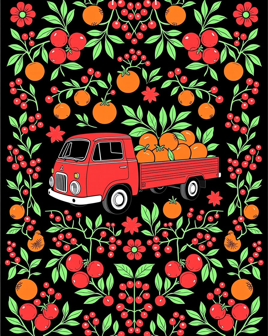 Red Truck Harvest Organic Fruit Rug