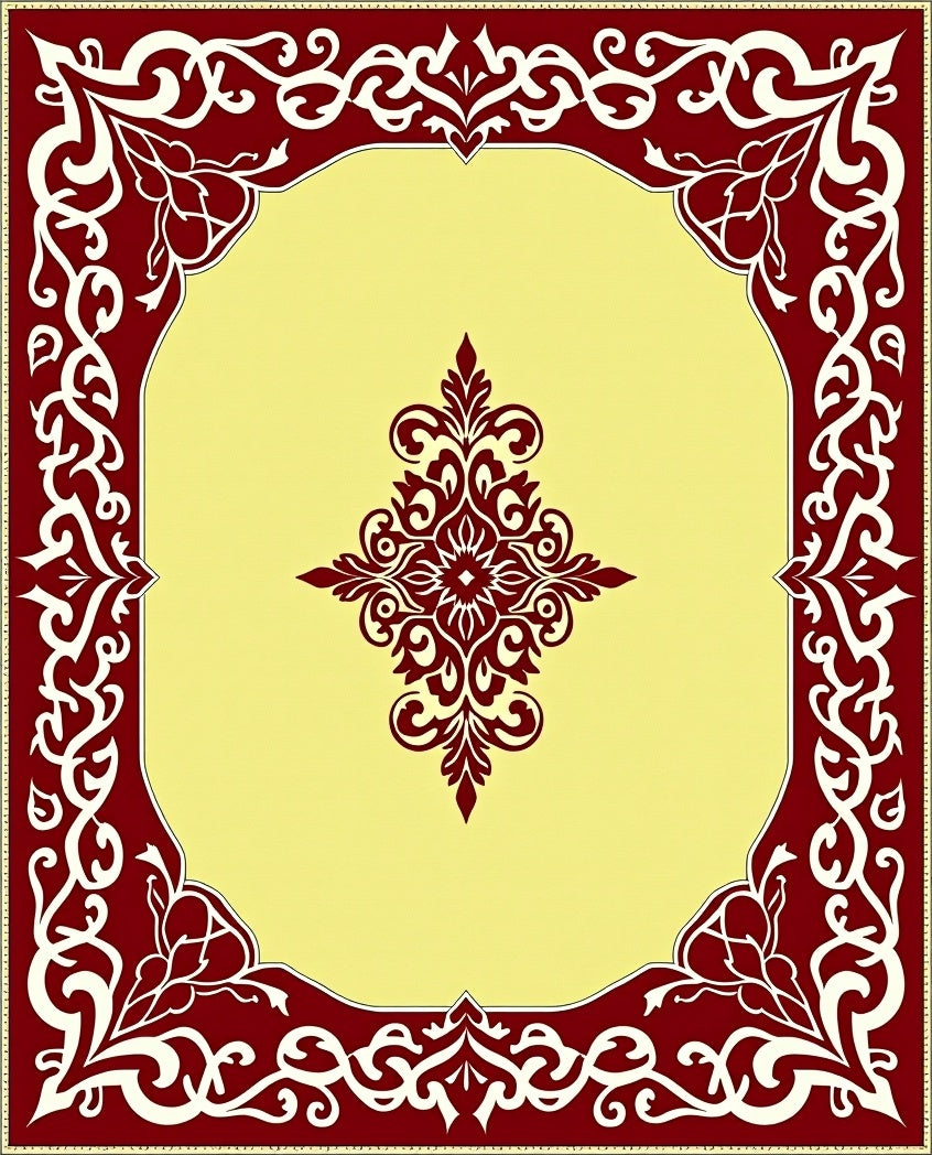 Rich Red Elaborate Scrollwork Ochre Rug