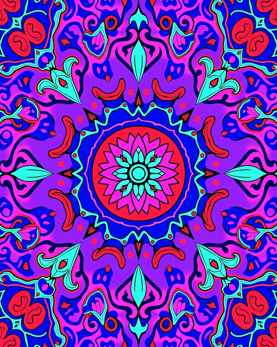 Radiant Magenta Teal Flower Psychedelic Rug