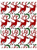 Red Reindeer Green Swirls Repeating Pattern Rug
