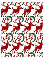 Red Reindeer Green Swirls Repeating Pattern Rug