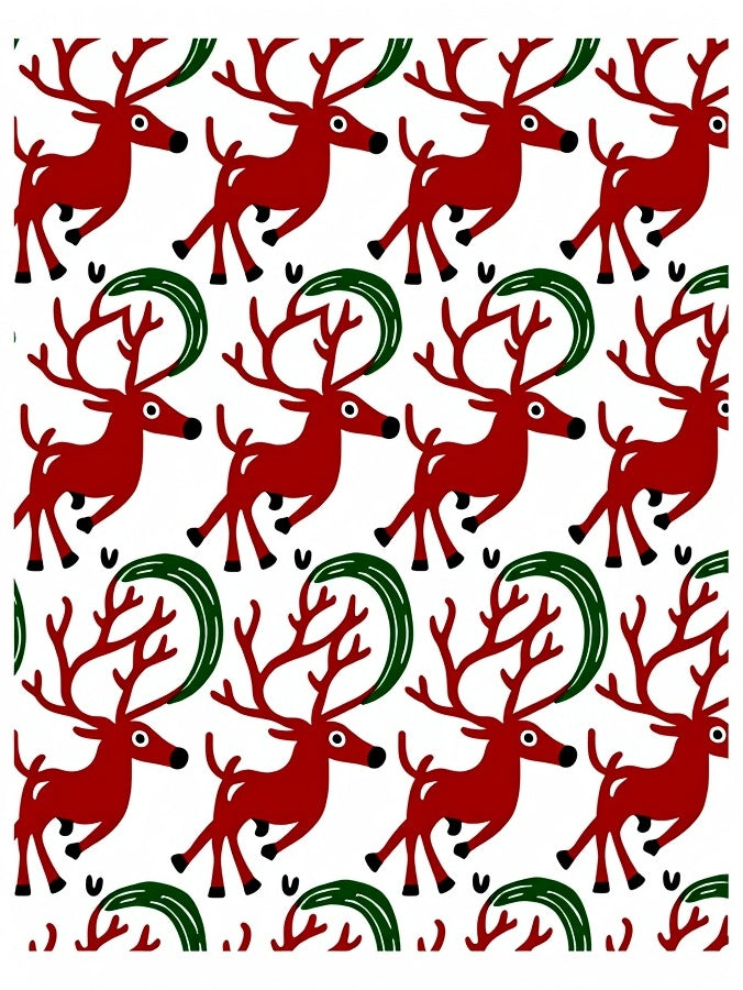 Red Reindeer Green Swirls Repeating Pattern Rug