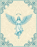 Winged Angel With Blue Scroll Border Rug