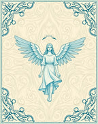 Winged Angel With Blue Scroll Border Rug