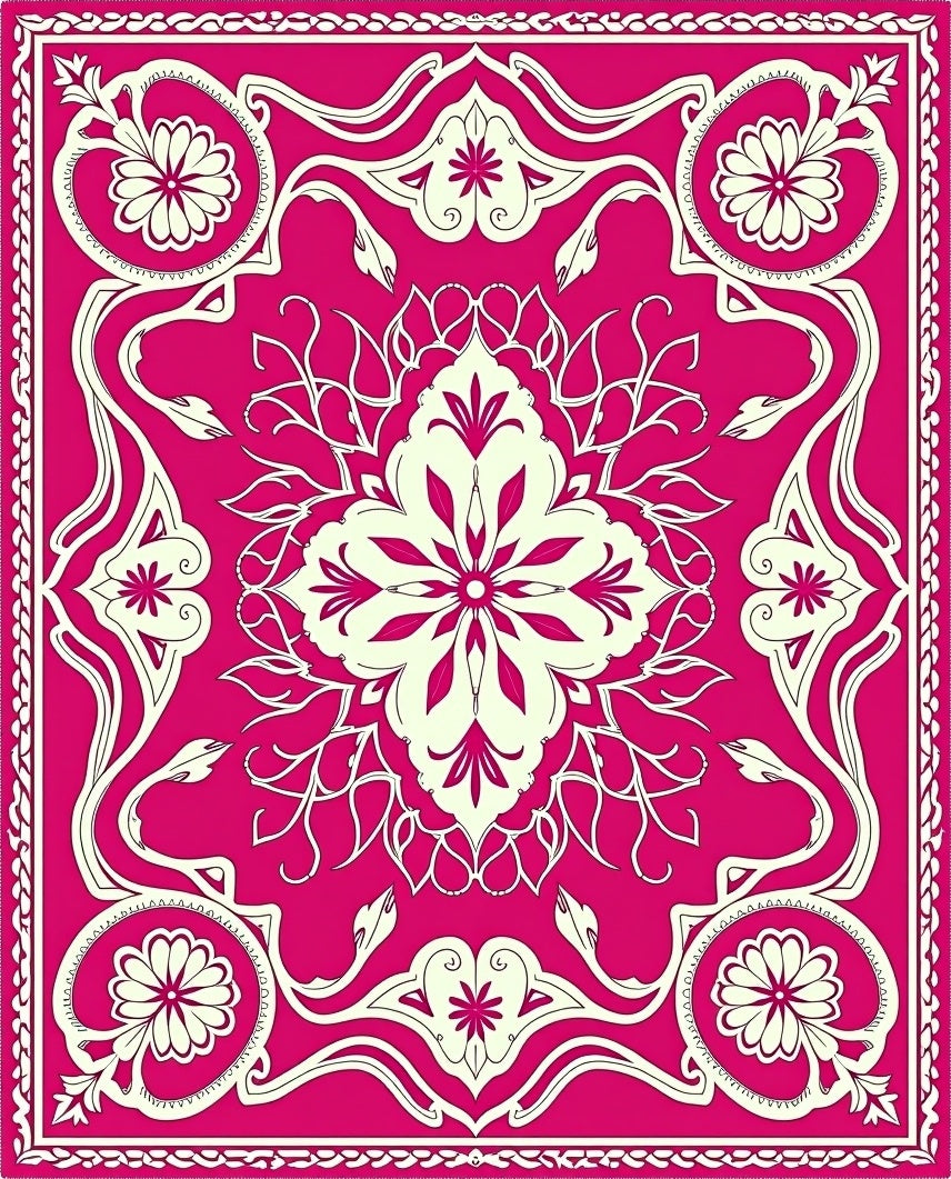 Vibrant Pink Floral Art Nouveau Rug
