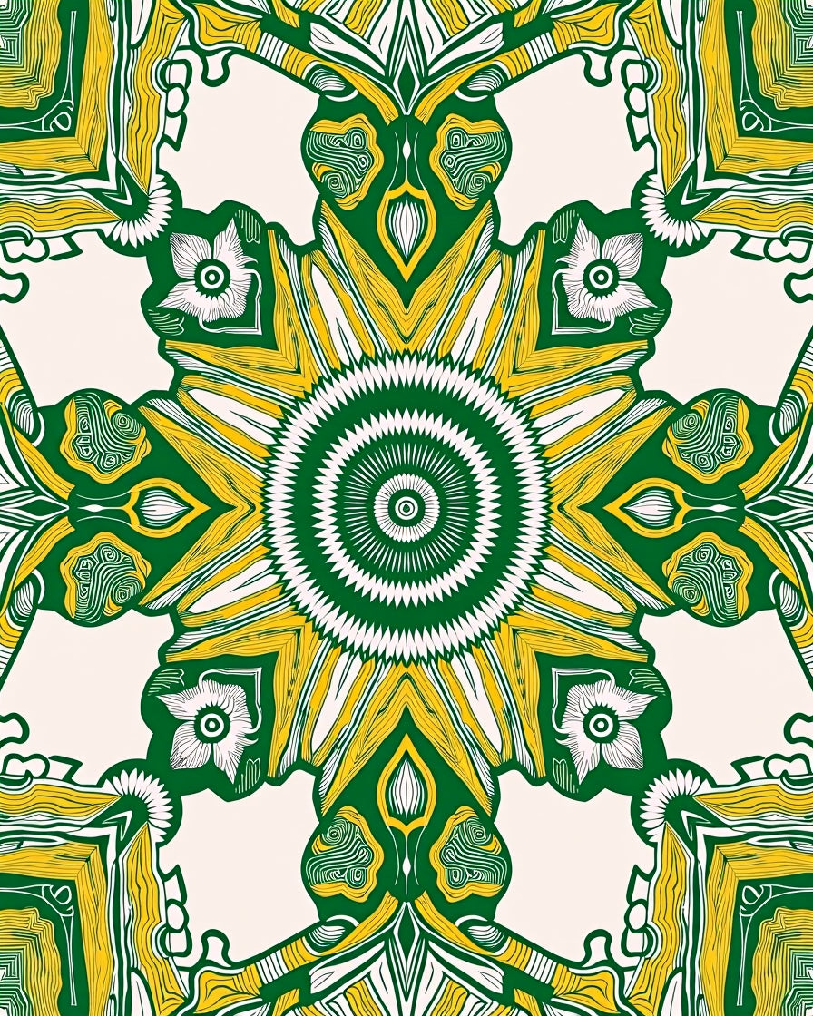 Emerald Gold Sunburst Symmetry Rug