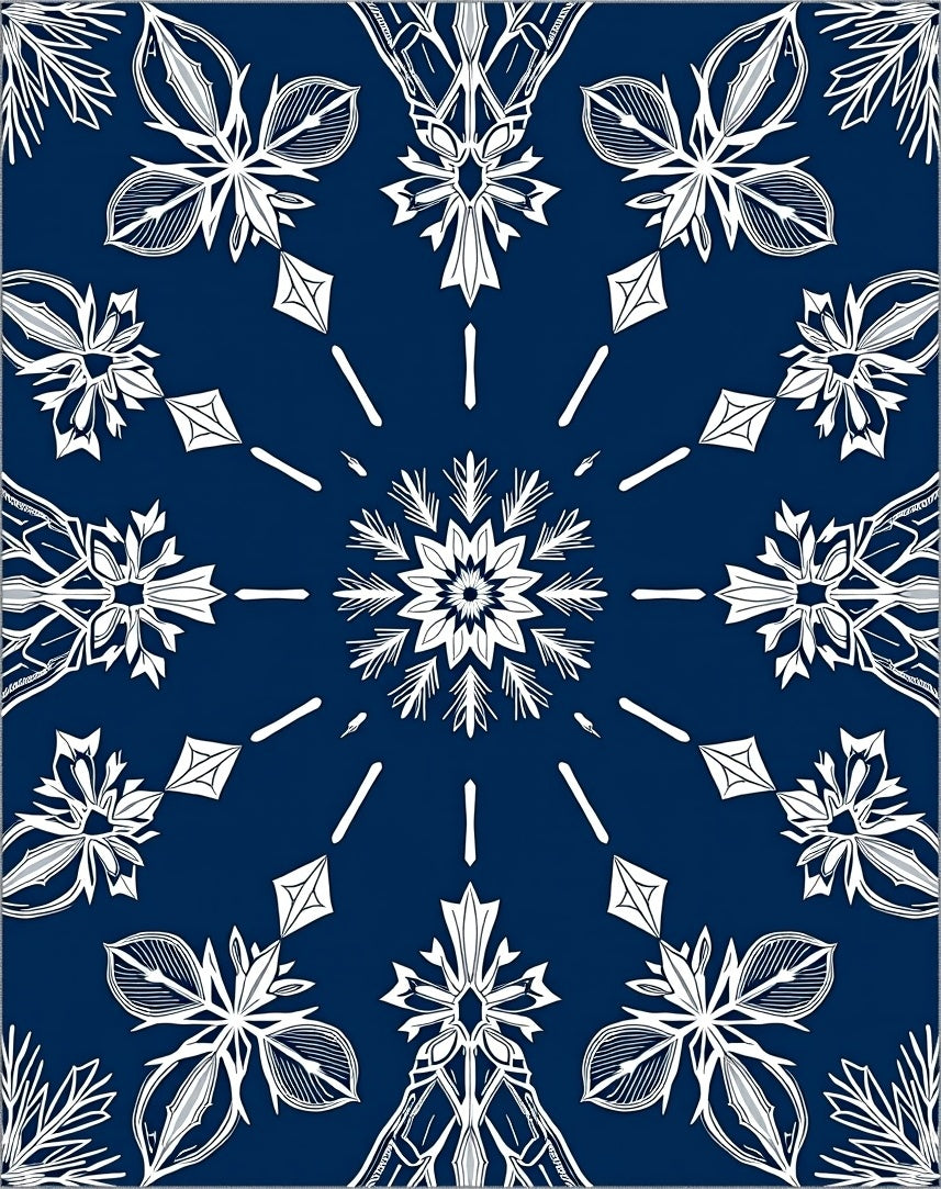 Navy White Symmetrical Floral Mandala Rug