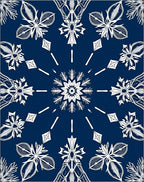 Navy White Symmetrical Floral Mandala Rug