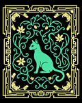 Art Deco Teal Cat Floral Frame Rug