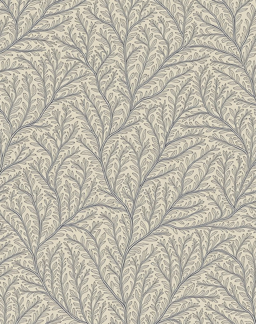 Neutral Beige Organic Branching Vines Rug