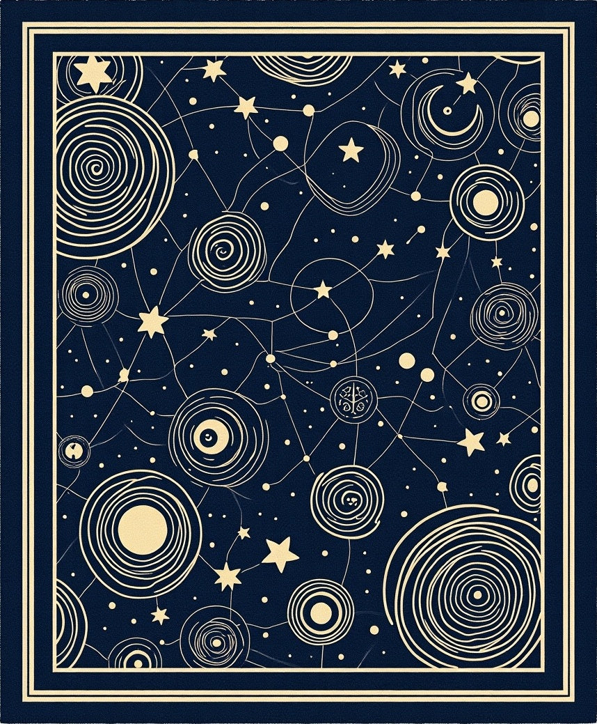 Midnight Celestial Swirls Stars Rug