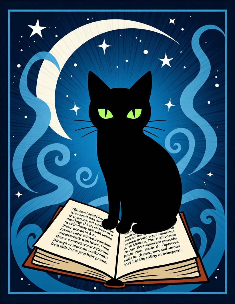 Mystical Black Cat Crescent Moon Rug