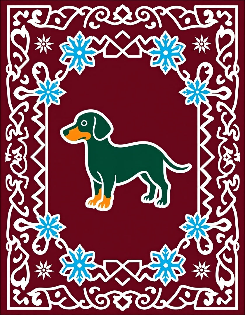 Deep Green Dachshund Blue Snowflake Border Rug