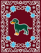 Deep Green Dachshund Blue Snowflake Border Rug