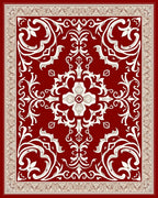 Rich Red White Floral Damask Rug