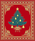 Red Emerald Christmas Tree Bell Border Rug