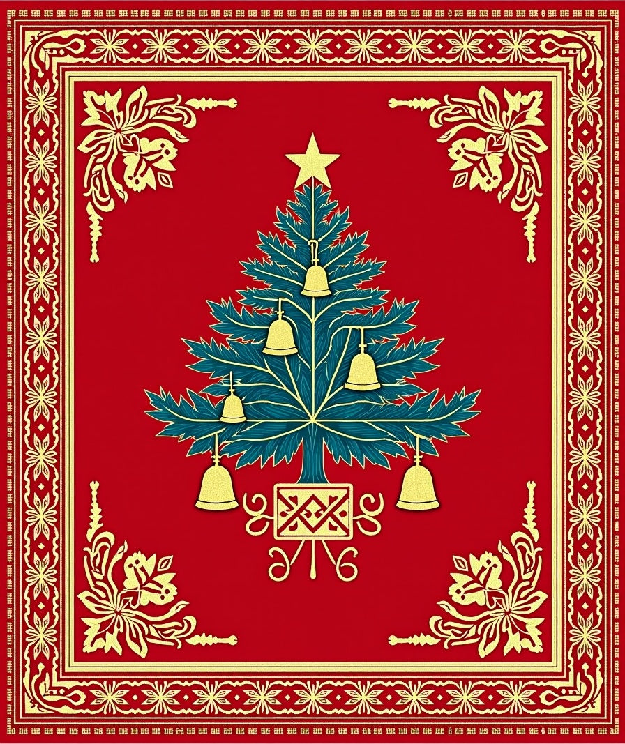 Red Emerald Christmas Tree Bell Border Rug