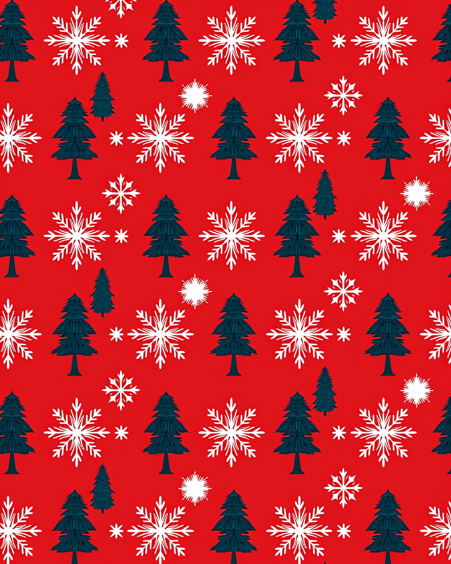 Festive Red Snowflakes Evergreen Trees Rug