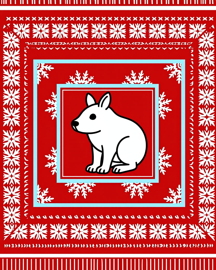 Winter White Rabbit Snowflake Border Rug