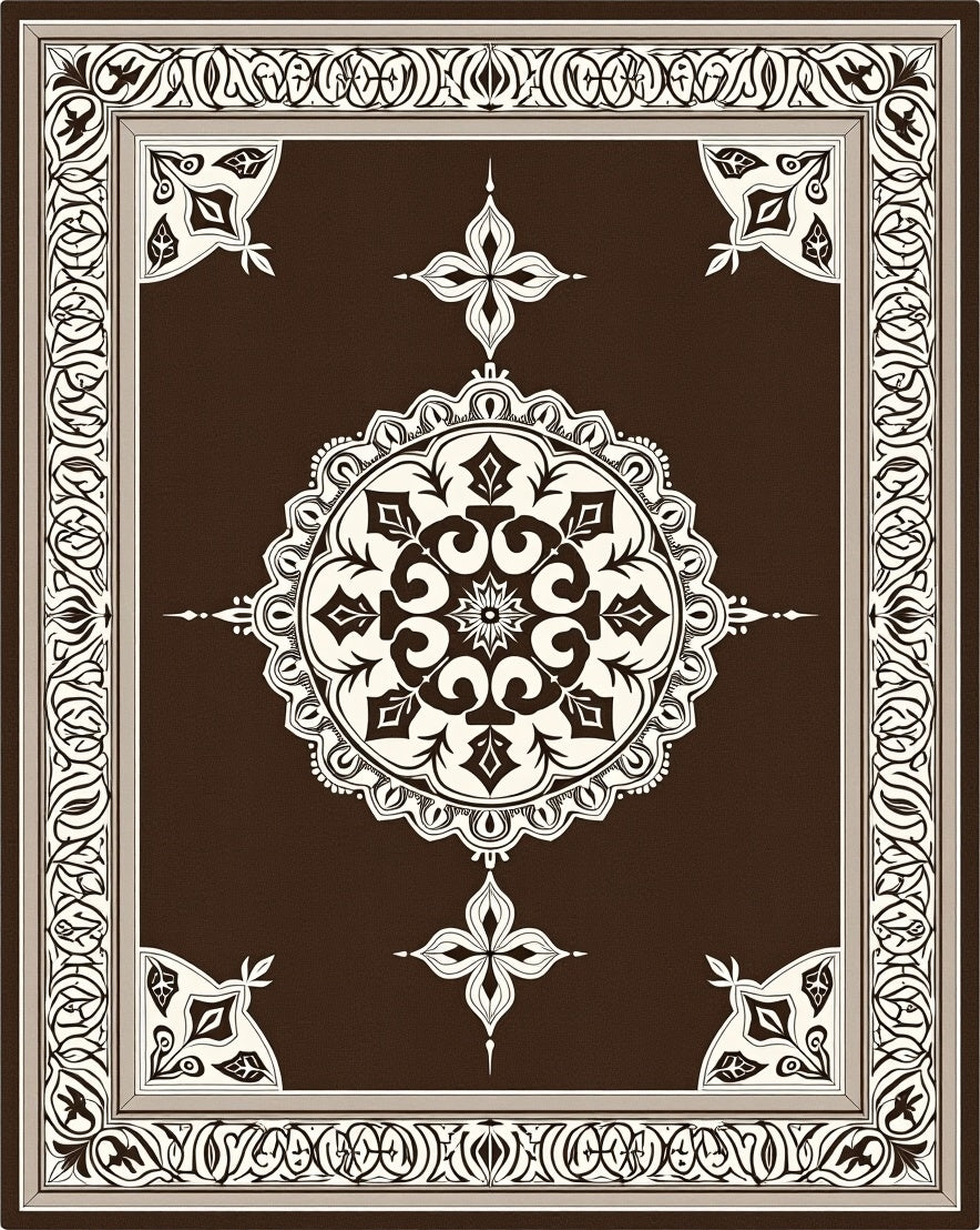 Rich Brown Cream Medallion Border Rug