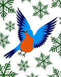 Blue Orange Bird Green Snowflakes Rug