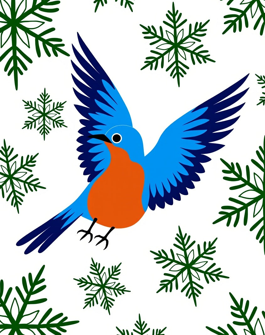 Blue Orange Bird Green Snowflakes Rug