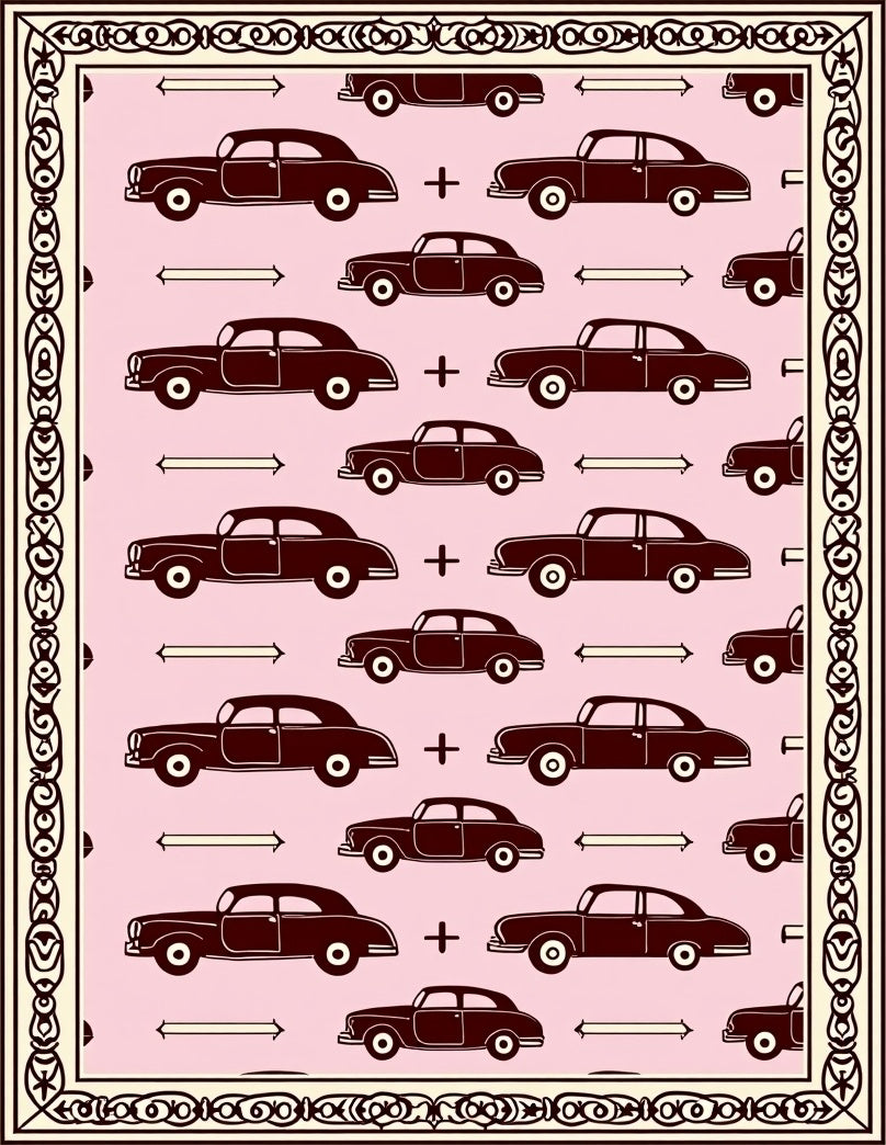 Retro Brown Cars Pink Background Rug