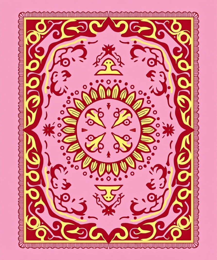 Crimson Yellow Sun Mandala Rug