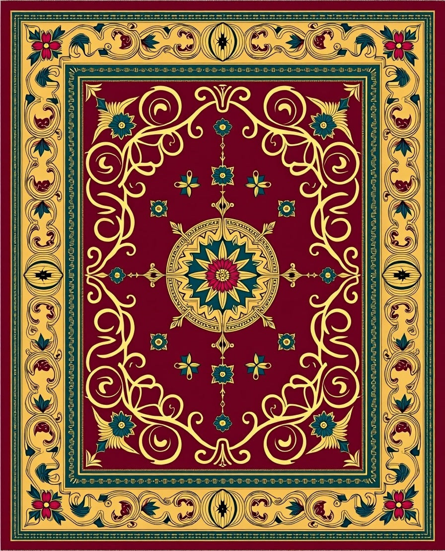 Rich Maroon Floral Medallion Heritage Rug