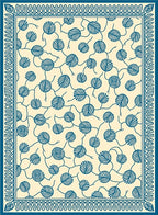 Cream and Teal Leaf Vine Border Rug