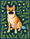 Golden Dog Among Greenery and Stars Rug