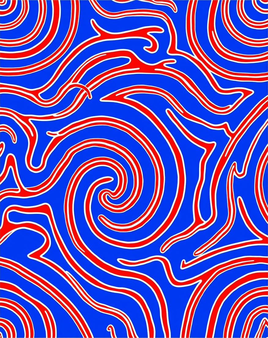 Crimson Curving Lines Blue Swirl Rug
