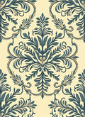 Cream and Teal Damask Floral Scroll Rug