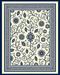 Navy Blue Floral Vine Border Rug