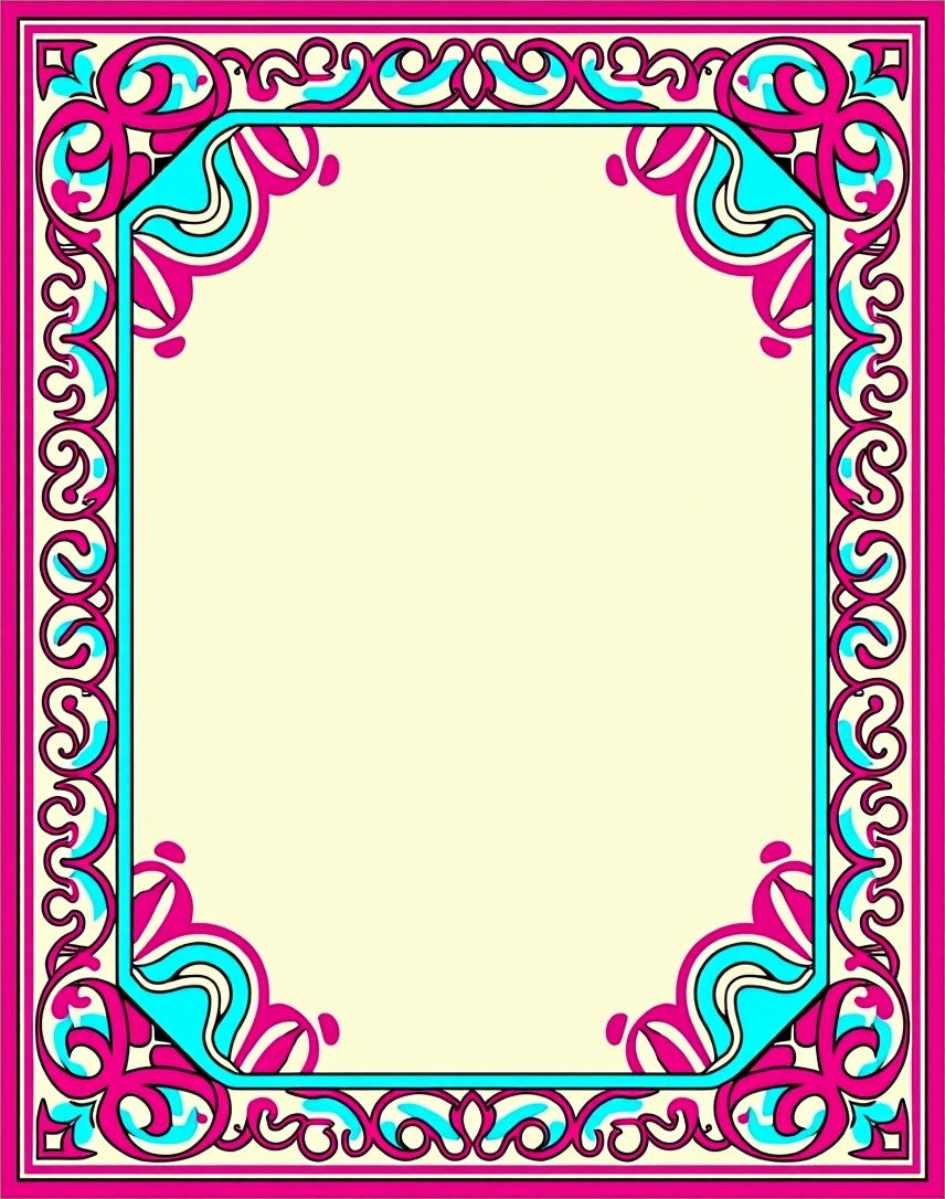Ornate Teal Pink Floral Border Rug