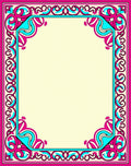 Ornate Teal Pink Floral Border Rug
